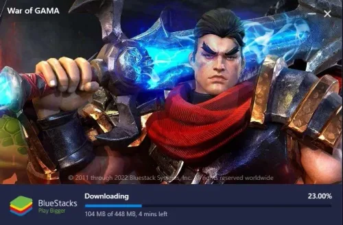 This will take a minute or two to install BlueStacks and download War of Gama to…