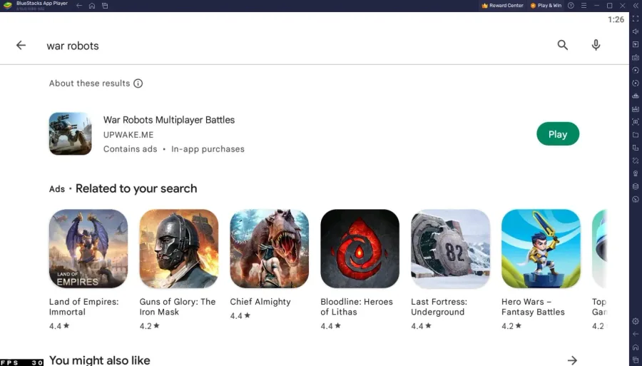 Google Play Store > War Robots > Download