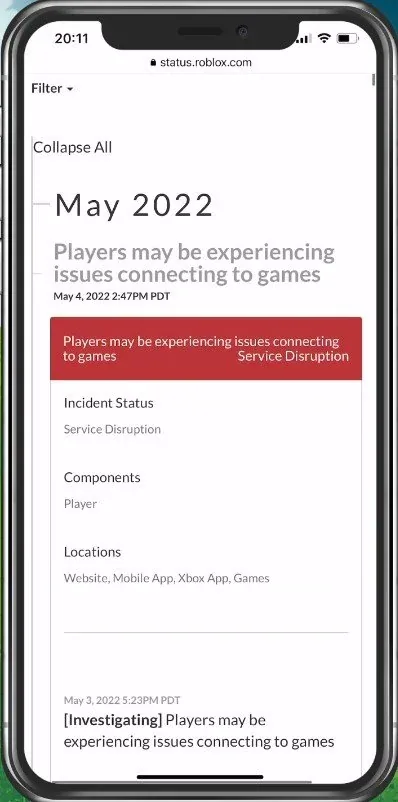 On this page, you can preview the server status for the mobile app and games