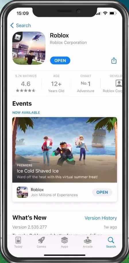 App Store > Roblox > Update