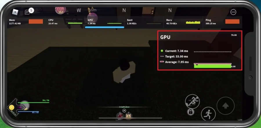 Roblox Performance Stats on mobile
