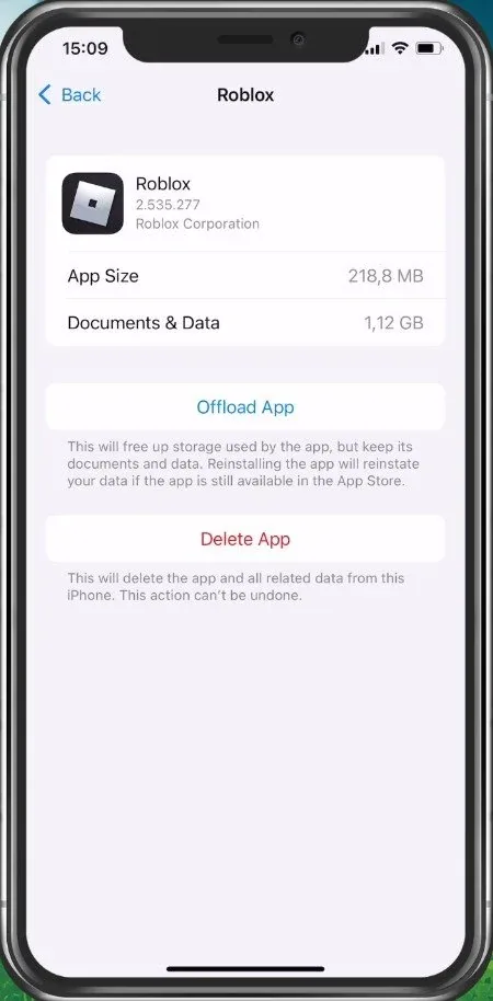 iPhone Settings > General > iPhone Storage > Roblox