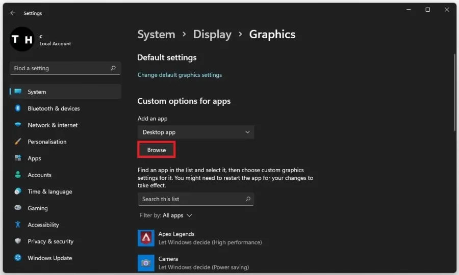 Windows Settings > System > Display > Graphics