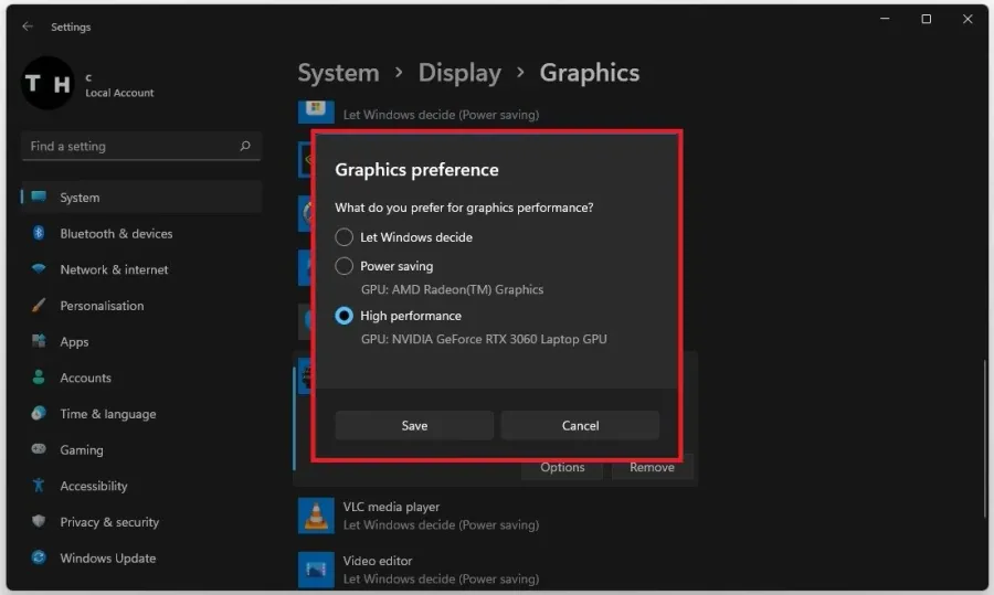Graphics Settings > Graphics Preference > High Performance