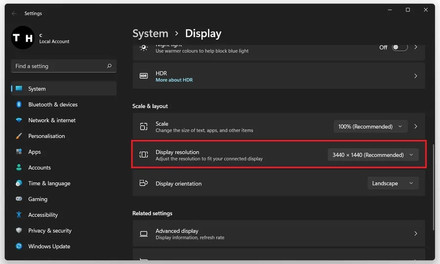 Windows Settings > System > Display