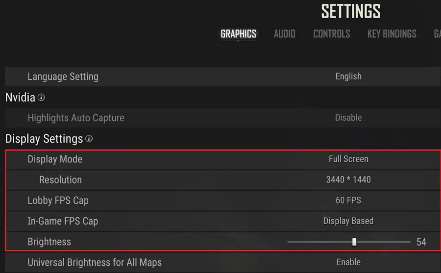PUBG Settings > Graphics