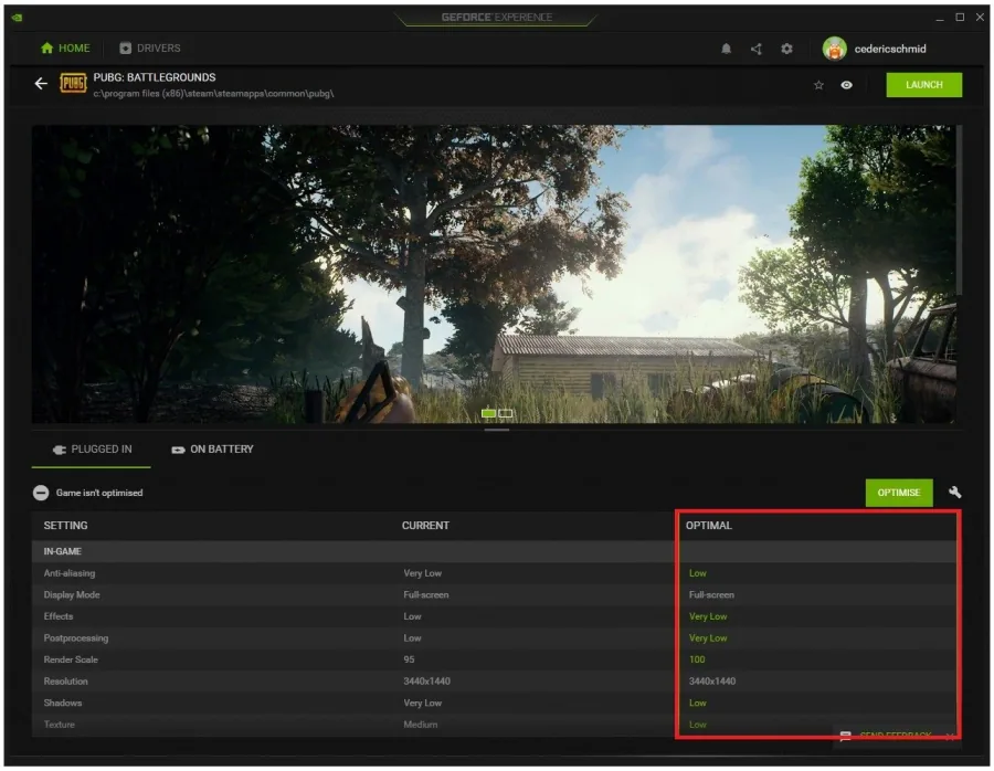 Optimize the PUBG settings with GeForce Experience