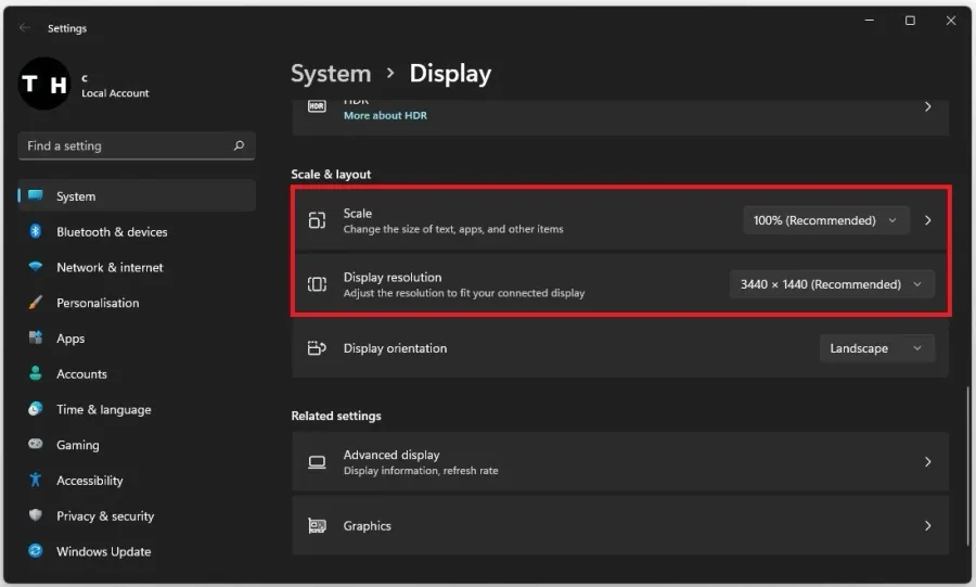 Windows Display Settings > Scale & Layout
