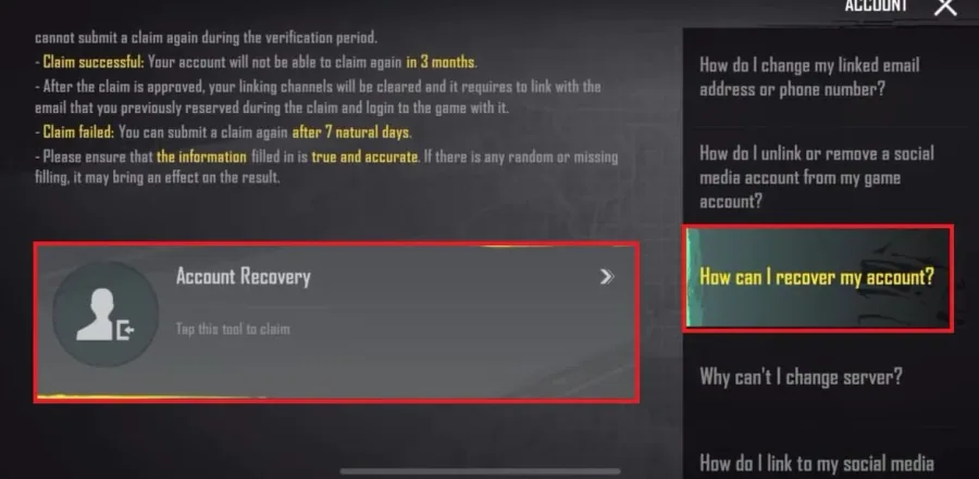 recover pubg mobile account