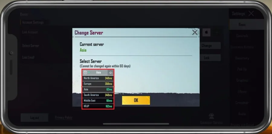 PUBG Mobile Settings > Basic