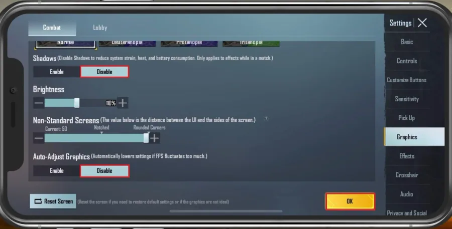 PUBG Mobile Settings > Graphics > Auto-Adjust Graphics