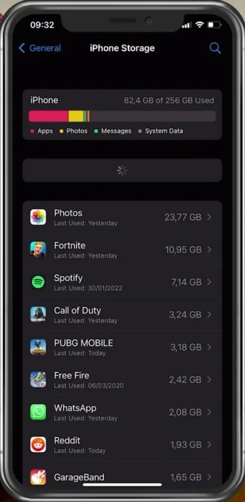 iPhone Settings > General > iPhone Storage