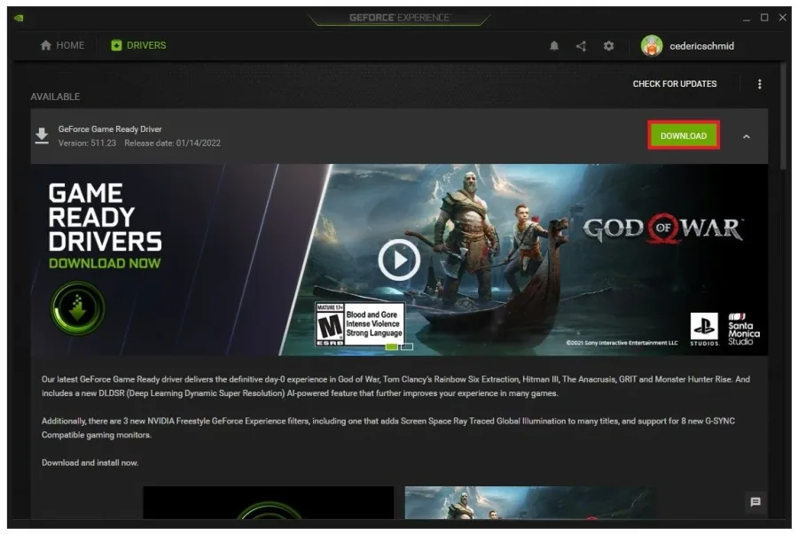 GeForce Experience > Drivers > Download