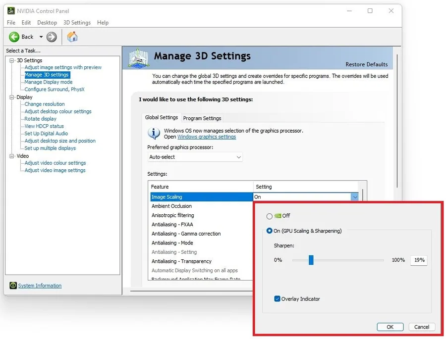 NVIDIA Control Panel > Manage 3D Settings > Settings