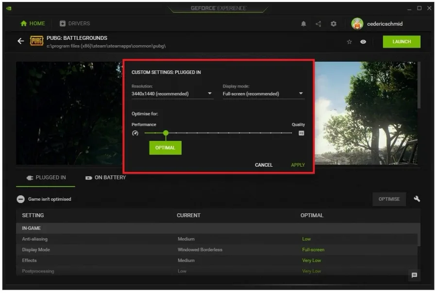 GeForce Experience > Home > PUBG Details