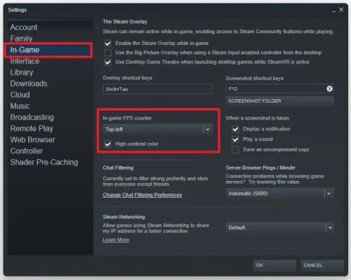 Steam Settings > In-Game > In-Game FPS Counter