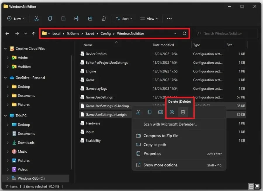 Delete the PUBG User Settings