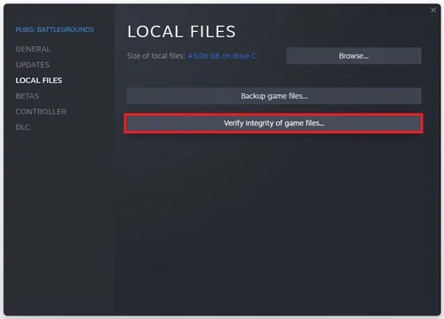 PUBG: Battlegrounds > Local Files > Verify Integrity