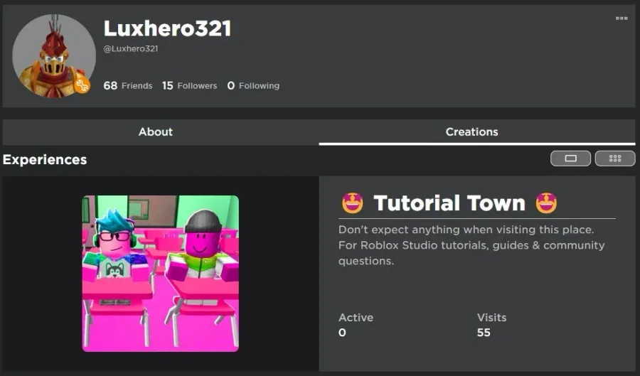 Find experience on Roblox profile