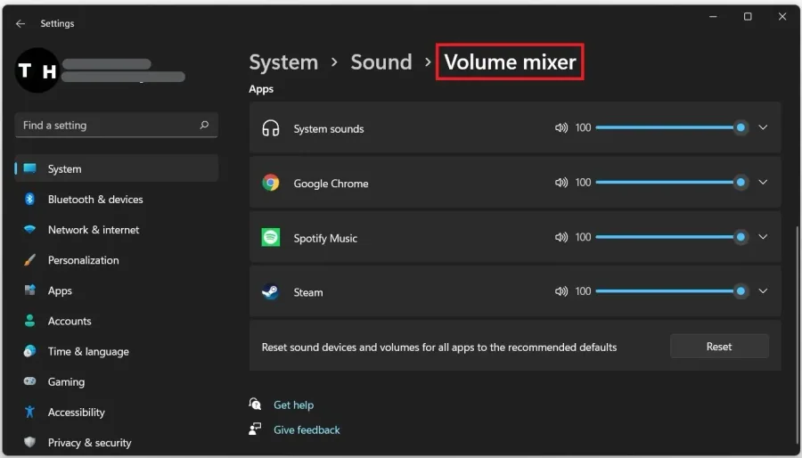 System Settings > Sound > Volume Mixer