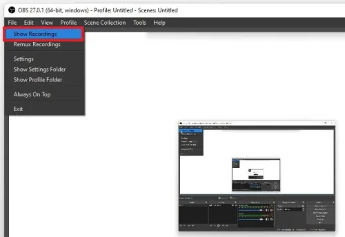 OBS > File > Show Recordings