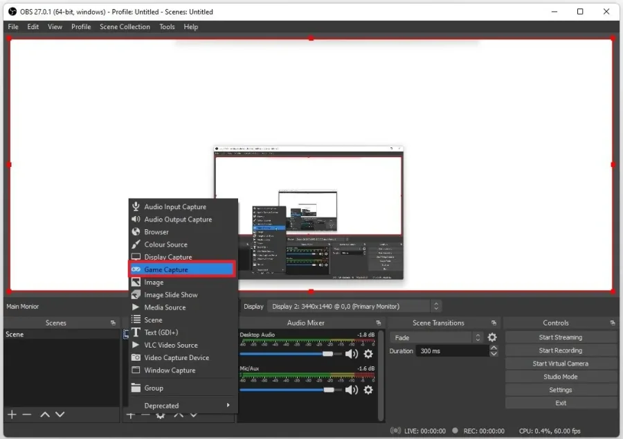 OBS > Game Capture