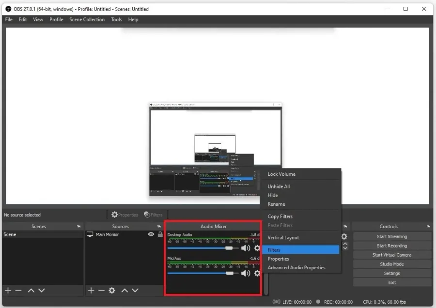 OBS > Audio Mixer