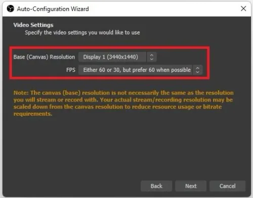 Set the resolution in the Auto-Configuration Wizard