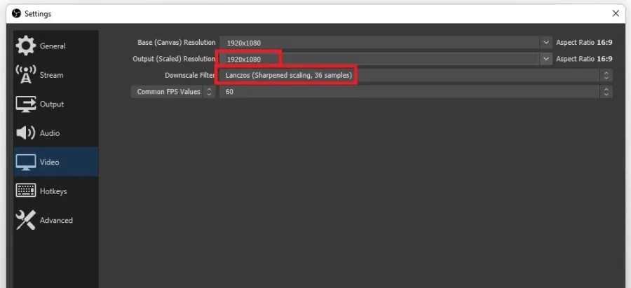 OBS Studio > Settings > Video
