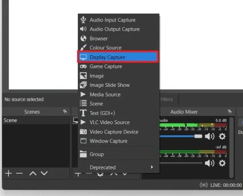 Add a Display Capture source for your OBS scene
