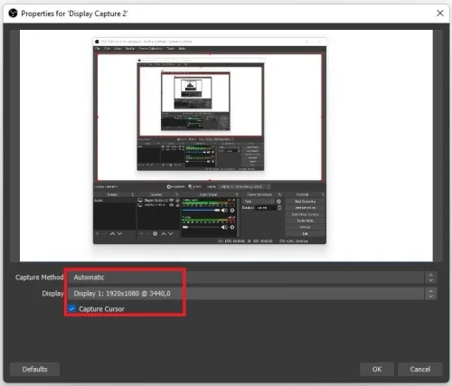 Display Capture source properties