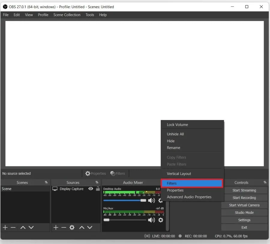 OBS Studio > Audio Mixer > Filters