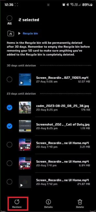 restore in file manager