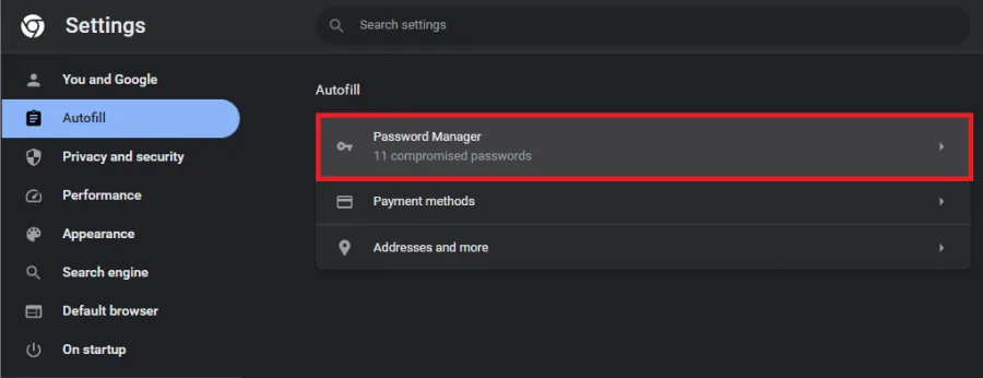 google chrome password manager
