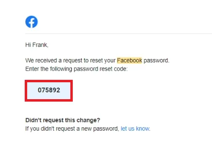facebook email code