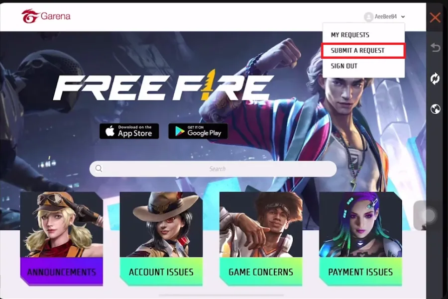 submit customer support reqeust