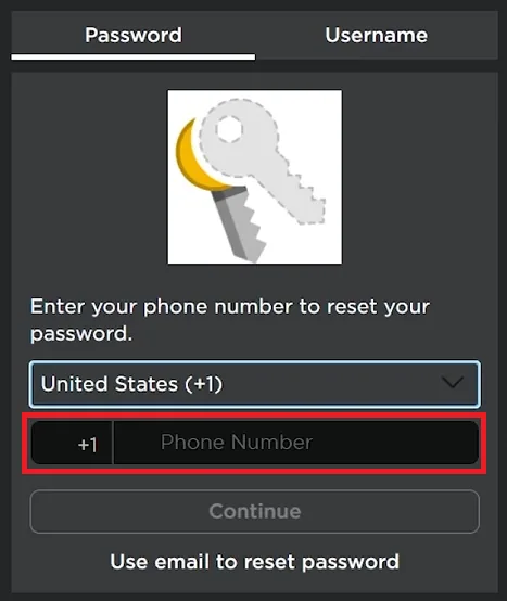 reset with phone number