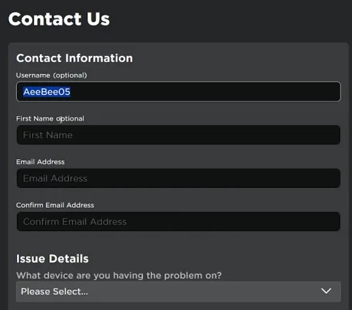 roblox contact form