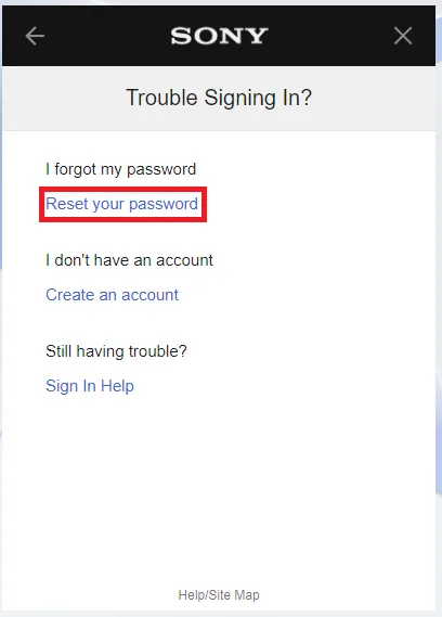 reset password