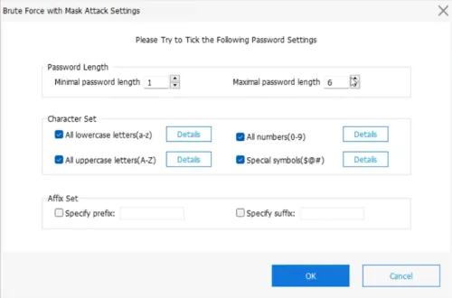 password recovery settings