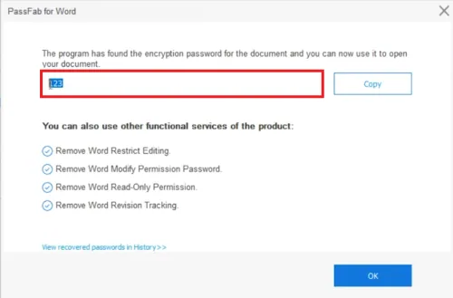 passfab found password