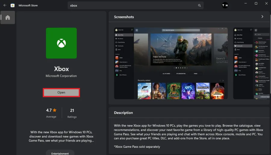 open the xbox app