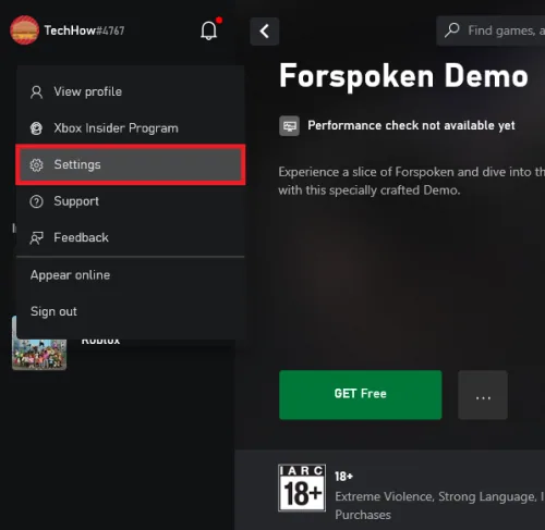 access your xbox app settings