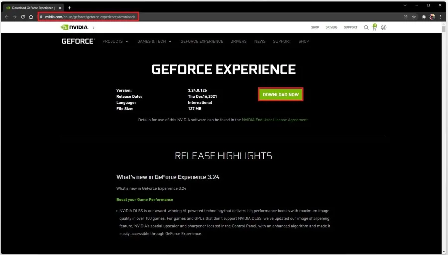 Download the GeForce Experience installer
