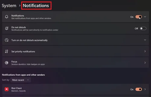 windows notification settings