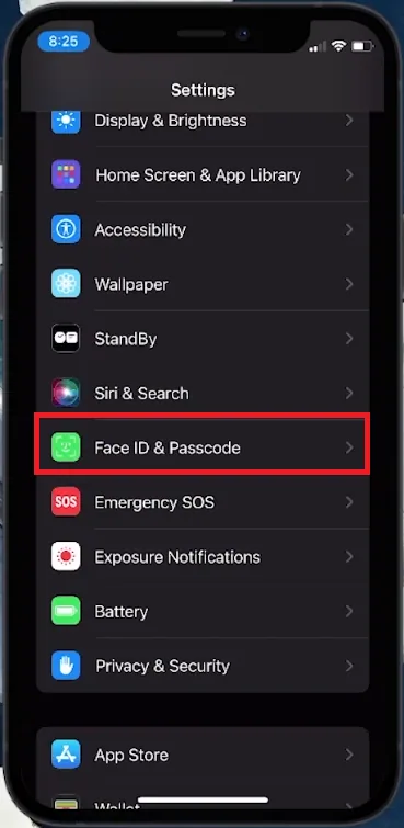 face id passcode settings