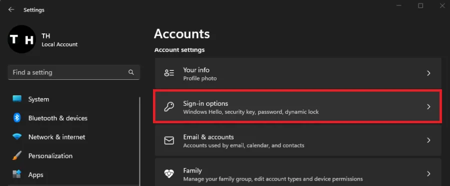 windows sign in options