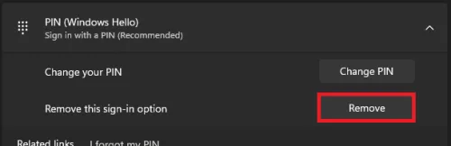 remove windows 11 PIN