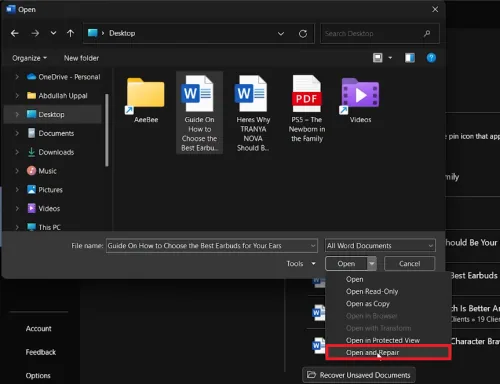 open and repair pdf file