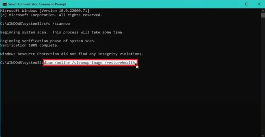 sfc /scannow and dism /online /cleanup-image /restorehealth commands